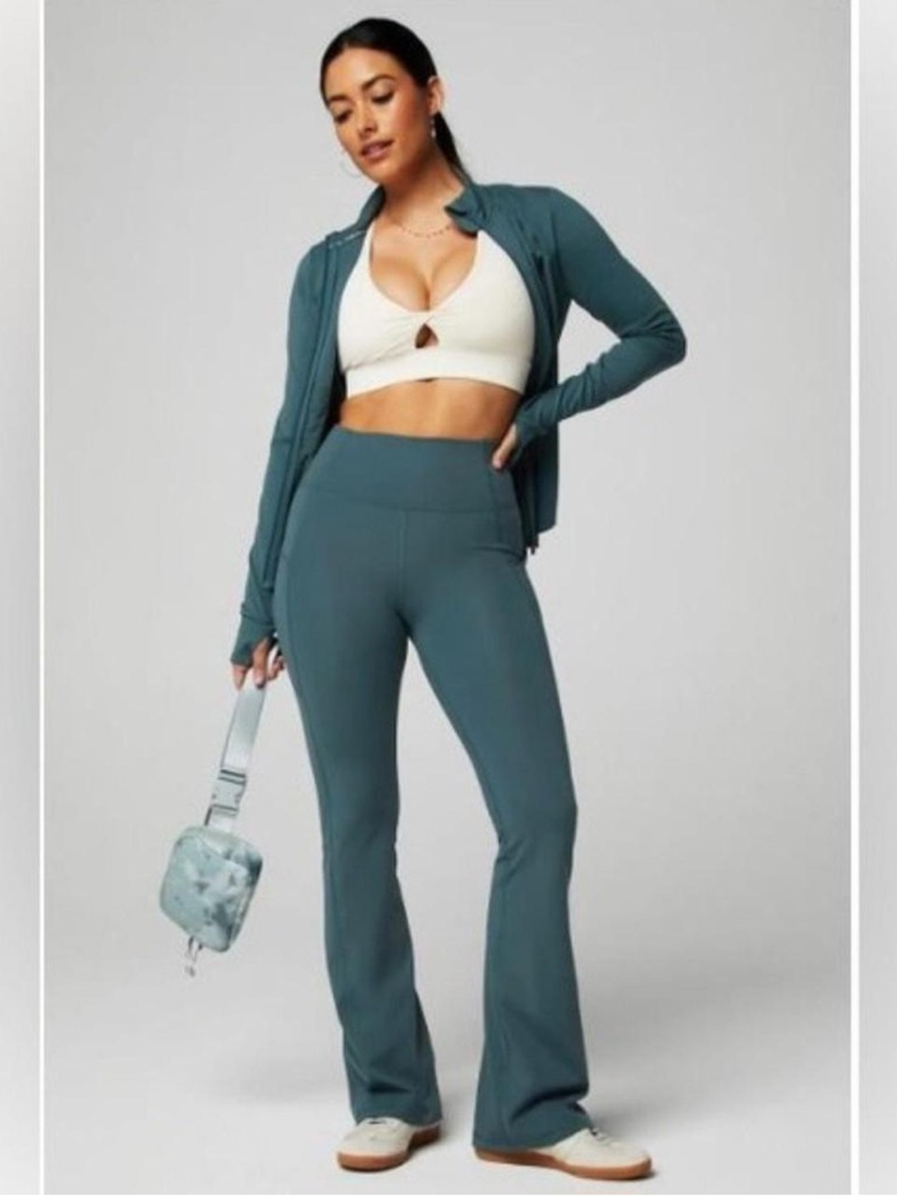 Fabletics Oasis PureLuxe High Waisted Kick Flare Leggings Pant Storm Slate Small